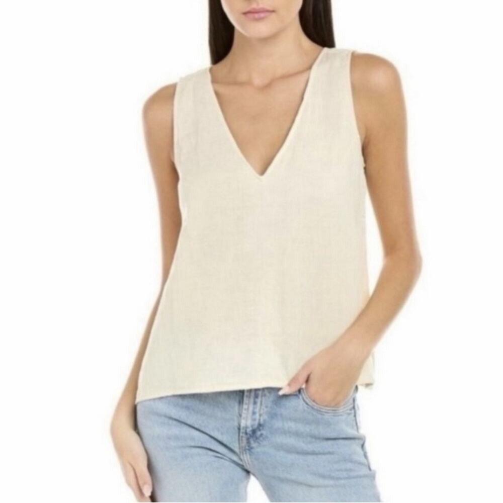 Johnny Was‎ Calme Double V-Neck Cream Cotton Drape Tank 117061 Size Large ($108)